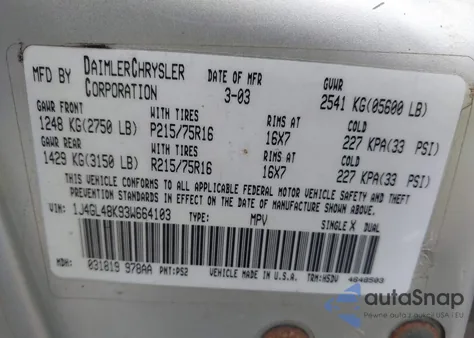 2003 Jeep Liberty Sport z USA, uszkodzony, nr VIN 1J4GL48K93W664103